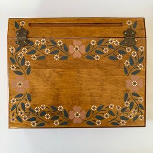 Vintage Floral Painted Folk Art Wooden Box lap desk with Hinged Lid